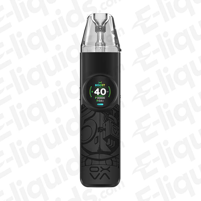 Oxva NeXLIM Power Black Vape Pod Kit with 40W variable output, sleek design, and built-in 1,500mAh battery for extended vaping.