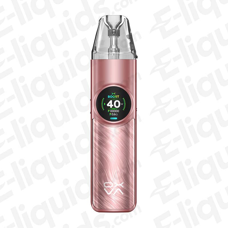 Oxva NeXLIM Rose Gold Vape Pod Kit with 40W variable output and 1,500mAh battery for extended sessions.