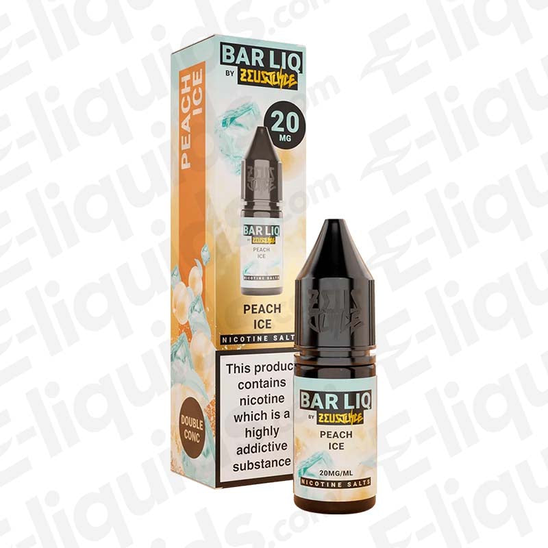 Peach Ice Bar Liq Nic Salt E-liquid by Zeus Juice, 20mg nicotine, refreshing peach flavor with cool ice.
