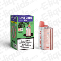 Lost Mary 4-in-1 Pod Kit featuring interactive screen and Peach Ice flavor, designed for MTL vaping.