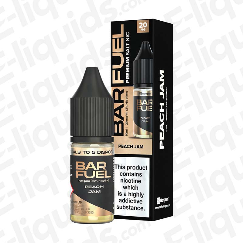 Peach Jam Nic Salt E-liquid by Bar Fuel, offering the rich flavor of ripe peaches in a 10ml bottle.