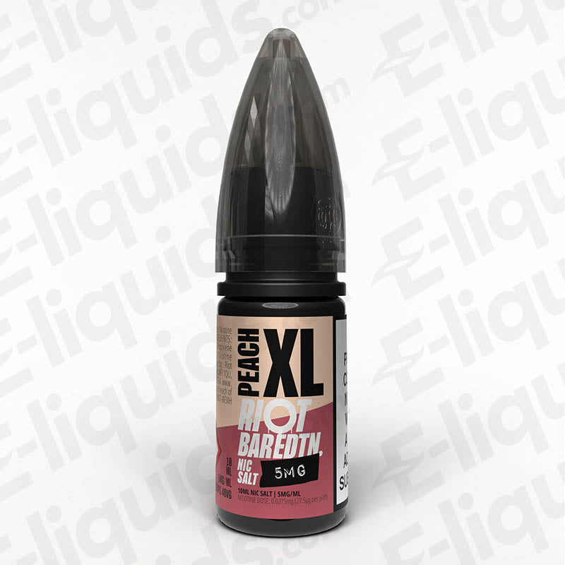 Peach XL Bar Edition Nic Salt E-liquid by Riot Squad in 10ml bottle with a refreshing peach flavor.