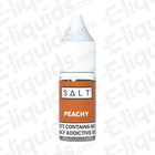 Peachy Nic Salt E-liquid by SALT in a 10ml bottle, featuring fruity Peach and Apricot flavors with cream.