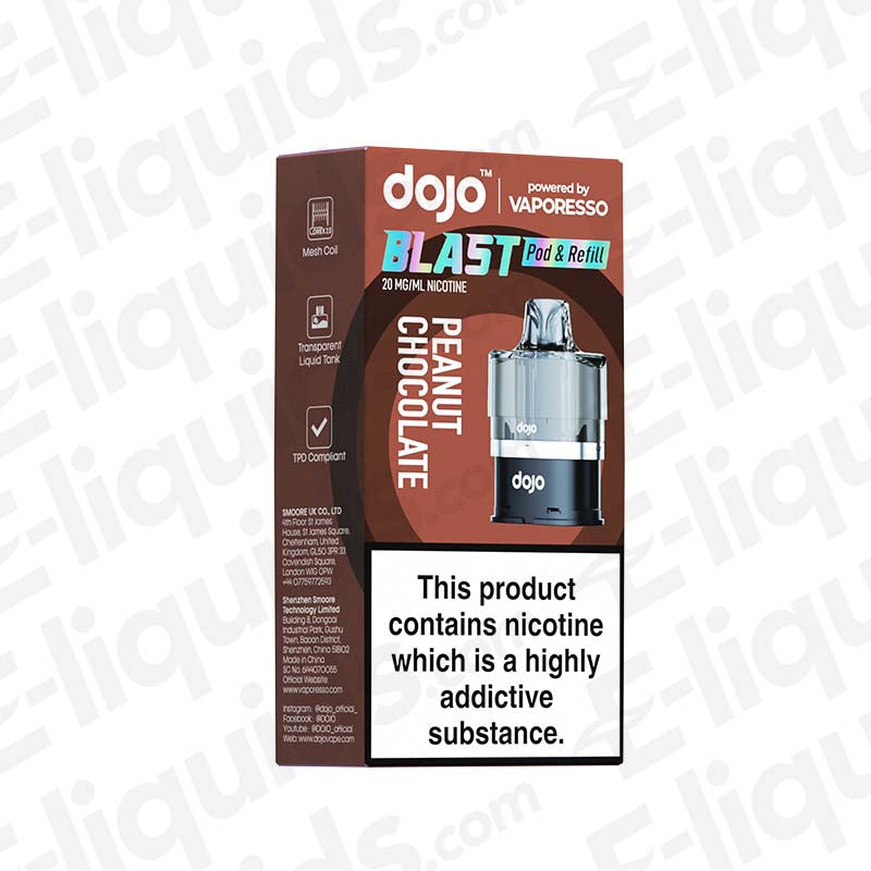 Vaporesso Dojo Blast 6000 Peanut Chocolate Prefilled Pod packaging with nicotine warning label