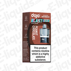 Vaporesso Dojo Blast 6000 Peanut Chocolate pod in packaging with nicotine warning, featuring Corex 2.0 mesh coil, 6000 puffs.