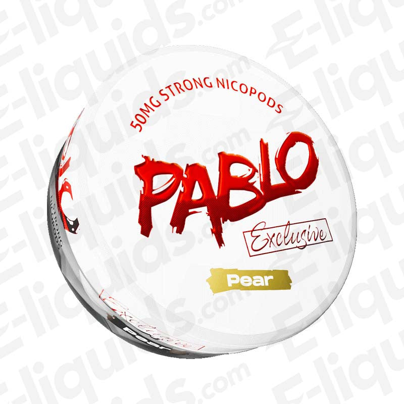 Pablo Exclusive Pear Nicotine Snus Pouches can featuring 50mg nicotine for a refreshing vaping experience.