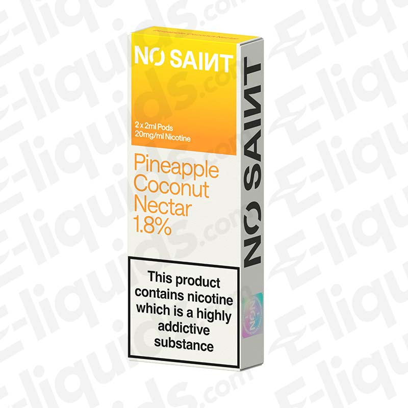 NO SAINT Pineapple Coconut Nectar Prefilled Pod with tropical Fruit flavour in yellow and white packaging.