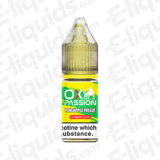 Pineapple Freeze OX Passion Nic Salt E-liquid bottle by OXVA, tropical pineapple flavor, available in 10mg/20mg strengths.