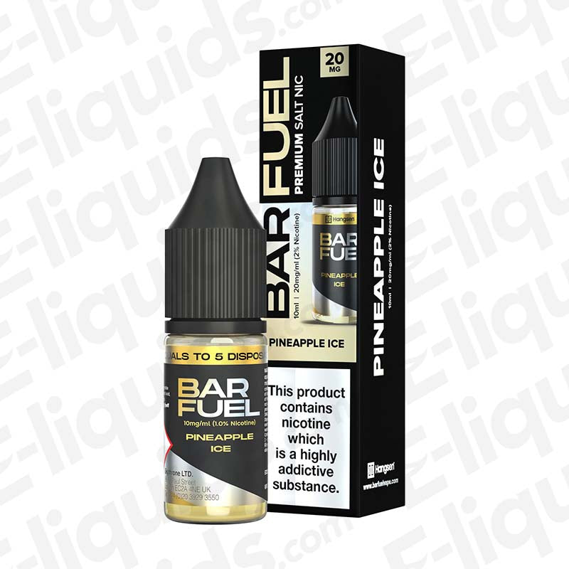 Pineapple Ice Nic Salt E-liquid by Bar Fuel in 10ml bottle, featuring cool menthol and sweet pineapple flavor.