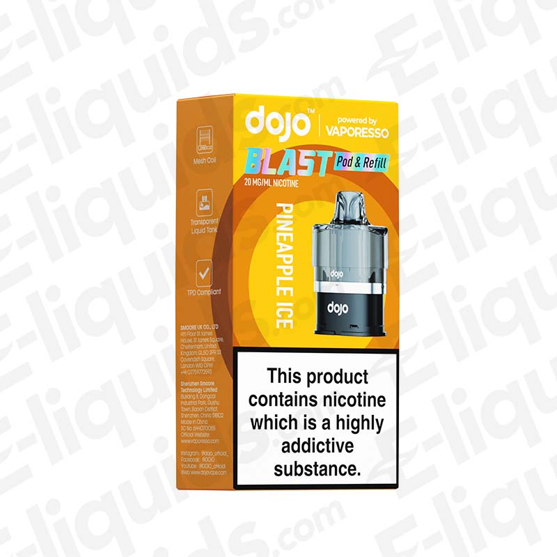 Vaporesso Dojo Blast 6000 Pineapple Ice Prefilled Pod packaging displaying nicotine warning and design