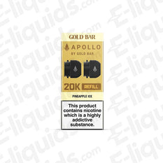 Gold Bar Apollo Prefilled Pods Pineapple Ice flavor packaging, designed for Gold Bar 20K pod kit, featuring nicotine warning.