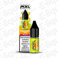 PIXL Nic Salt Vape Juice Pineapple Ice bottle and packaging with nicotine warning.