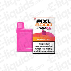 PIXL 8000 Pineapple Ice Prefilled Pod, 8000 puffs, 20mg nicotine strength, vibrant pink design, TPD compliant.