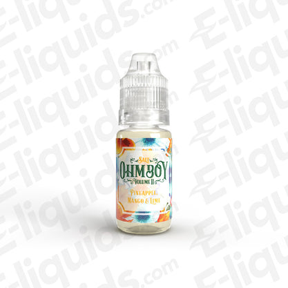 Pineapple Mango Lime Nic Salt E-liquid by Ohm Boy Vol II in 10ml bottle, showcasing tropical flavor profile.