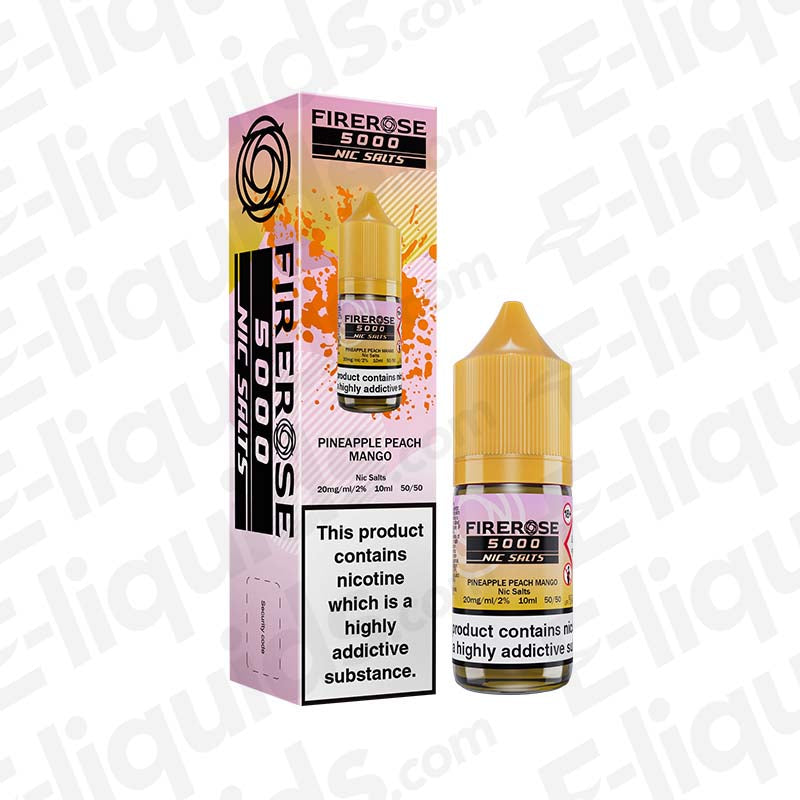 Pineapple Peach Mango Firerose 5000 Nic Salt E-liquid by Elux in a 50ml bottle with packaging.