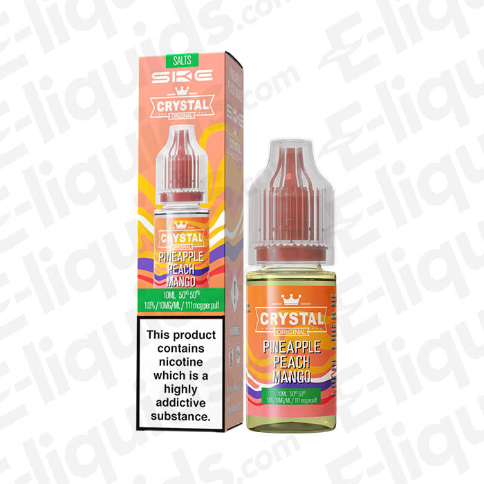Pineapple Peach Mango Nic Salt E-liquid by SKE Crystal in 10ml bottle with colorful packaging.