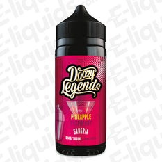 Doozy Legends Pineapple Raspberry Sangria Shortfill E-liquid bottle, 100ml, featuring vibrant pink label with tropical fruit design.