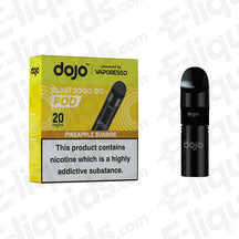 Pineapple Sunrise Vaporesso Dojo Blast 2000 Go vape pod with 20mg nicotine in black packaging.