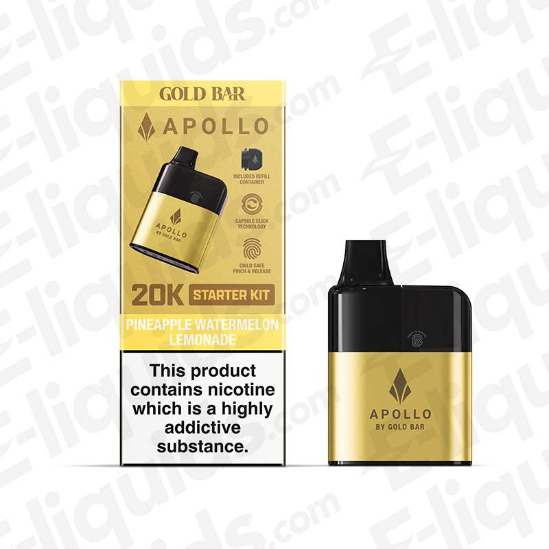 Gold Bar 20K Apollo AIO Starter Kit with Pineapple Watermelon Lemonade flavor, compact and convenient vape device.