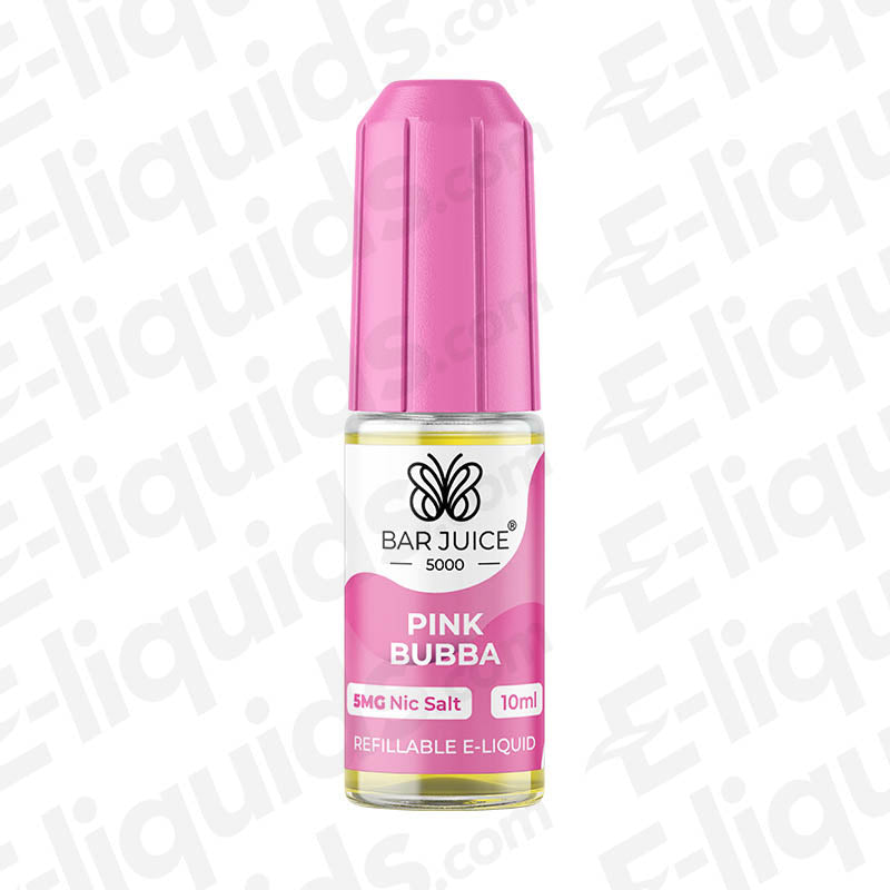 Pink Bubba Nic Salt E-liquid by Bar Juice 5000 in a 10ml bottle, featuring a vibrant pink cap and label.