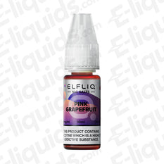 ELFLIQ Pink Grapefruit Nic Salt E-liquid bottle, 20mg nicotine, 10ml size, bittersweet pink grapefruit flavor, tropical taste.