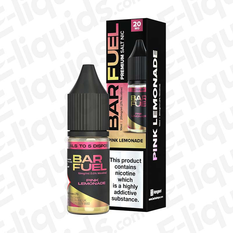 Pink Lemonade Nic Salt E-liquid by Bar Fuel in a sleek 10ml bottle and packaging, offering refreshing vaping experience.