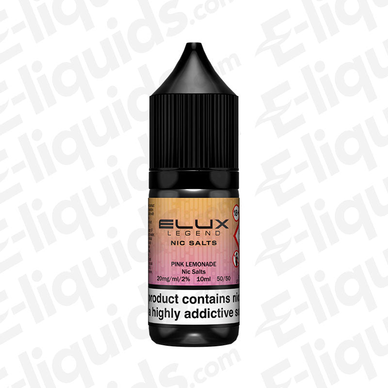 Pink Lemonade Nic Salt E-liquid by Elux Legend in a 30ml bottle, featuring sweet and tart flavor notes.