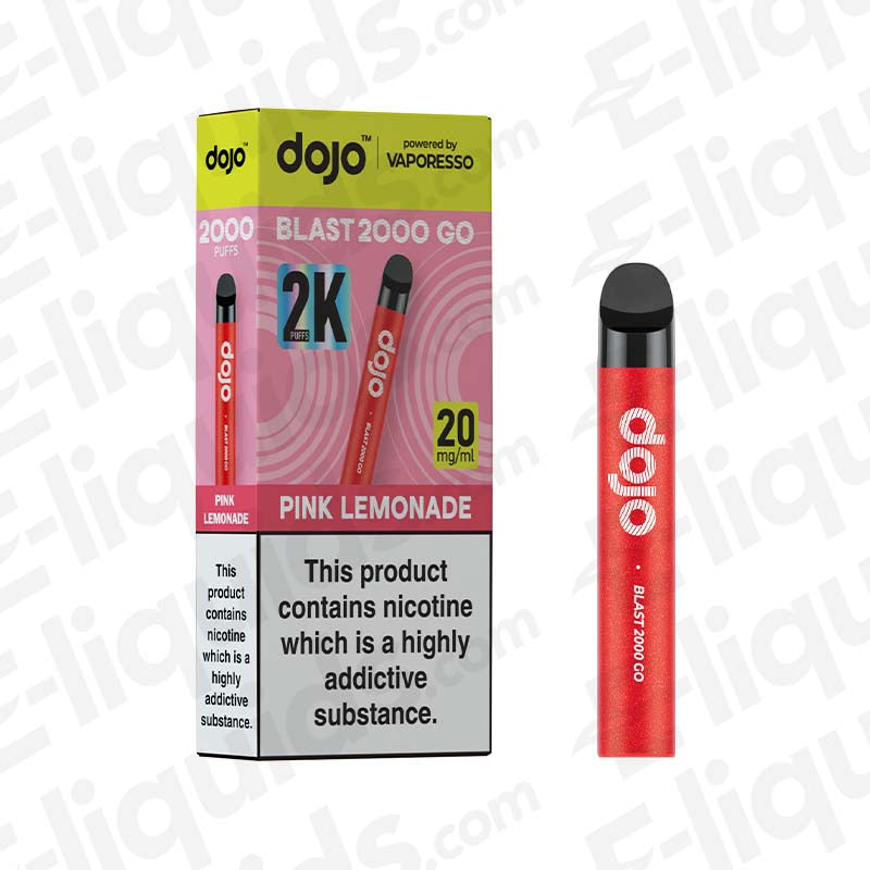Vaporesso Dojo Blast 2000 Go Pod Kit in Pink Lemonade with packaging, offering 2000 puffs and 20 mg/ml nicotine.