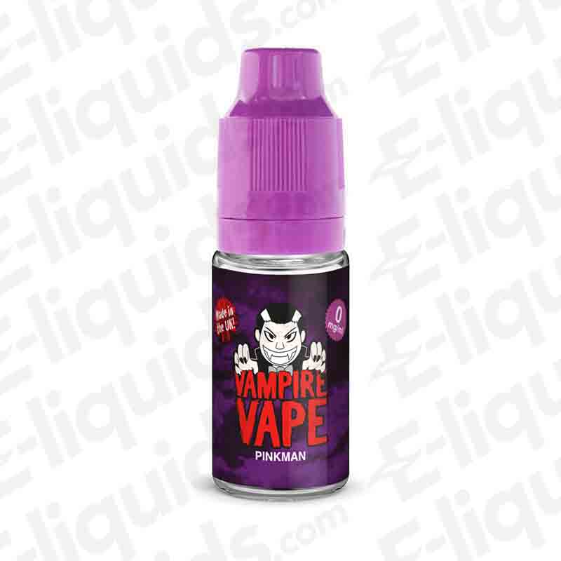 Vampire Vape Pinkman E-liquid 10ml bottle with mixed fruit and citrus flavors, 60PG/40VG ratio, suitable for pod kits and starter kits.
