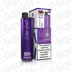 IVG 2400 4-in-1 Rechargeable Pod Kit Purple Edition with USB Type-C charging and 20mg nic salt e-liquids.