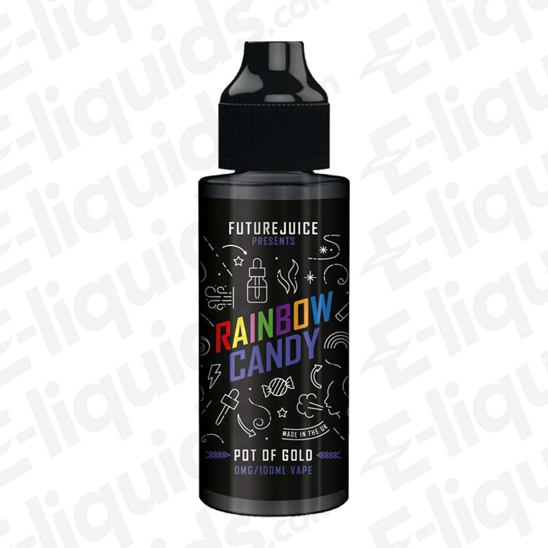 Rainbow Candy Shortfill E-liquid by Future Juice, tropical candy flavor, 100ml bottle with space for nicotine shots.