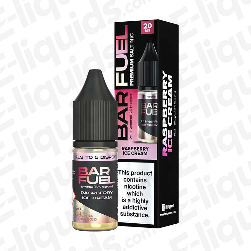 Bar Fuel Raspberry Ice Cream Nic Salt 10ml bottle and packaging