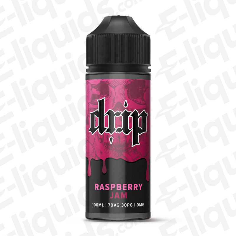 Raspberry Jam Shortfill E-liquid by Drip in a 100ml bottle, featuring sweet and fruity flavor, ideal for vaping.
