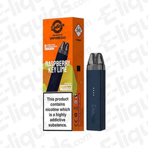 Vaporesso Deliciu Mate Vape Pod Kit in Raspberry Key Lime flavor with packaging details.
