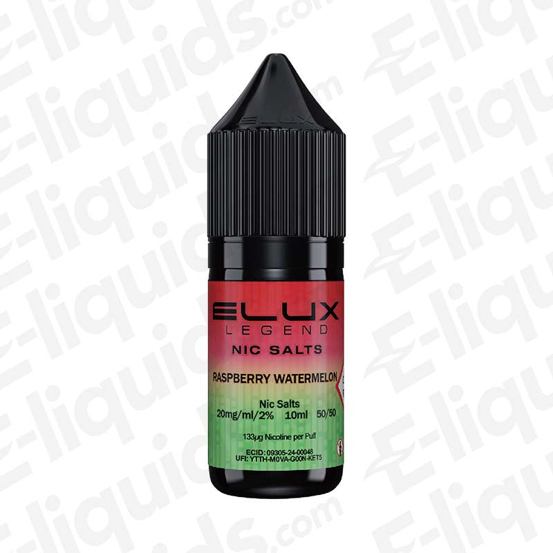 Raspberry Watermelon Nic Salt E-liquid by Elux Legend in a 10ml bottle with 20mg nicotine strength.