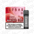 Elf Bar ELFA Raspberry Watermelon vape pods, 2ml, 20mg nic salt, mesh coil for ELFA Pod Kit, nicotine warning label visible.