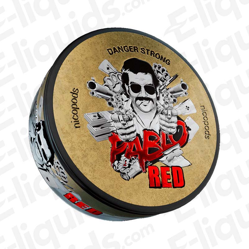 Pablo Red nicotine snus pouches tin featuring spearmint flavor, strong nicotine, and bold graphics.