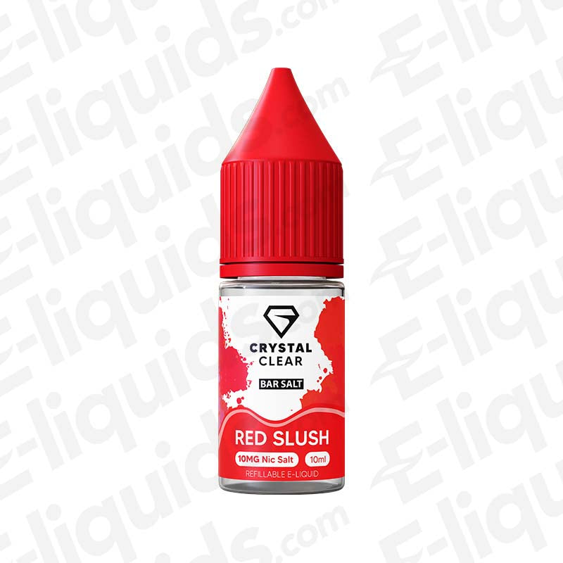 Crystal Clear Bar Salts Red Slush Nic Salt e-liquid bottle, 10mg, fresh watermelon and lime blend.