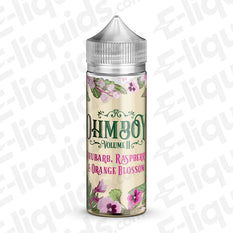 Ohm Boy Vol II Rhubarb Raspberry Orange Blossom Shortfill E-liquid 100ml bottle with floral design.