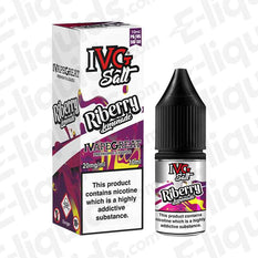 IVG Riberry Lemonade Nic Salt E-liquid with blackcurrant, wild berries, and lemonade flavors in 10ml bottle, 20mg strength.