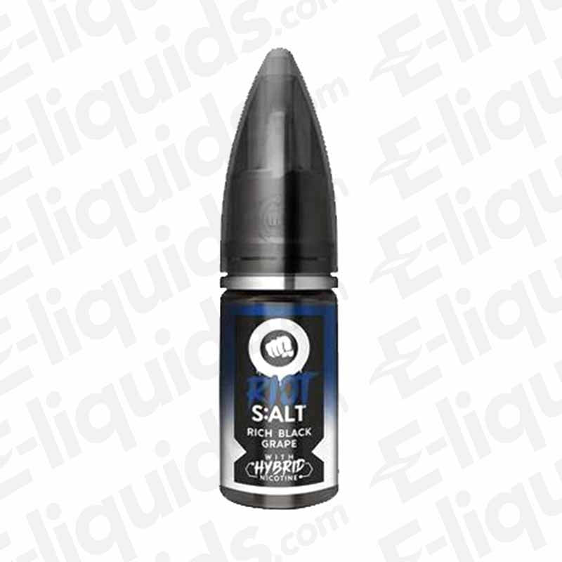 Rich Black Grape Nic Salt E-liquid by Riot Squad in a 10ml bottle, featuring grape and menthol flavors.