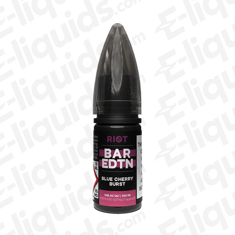 Blue Cherry Burst Bar Edition Nic Salt E-liquid by Riot Squad in a 10ml bottle, designed for MTL vaping.