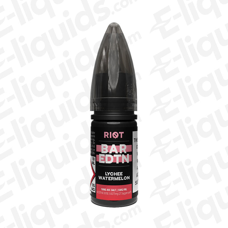 Lychee Watermelon Bar Edition Nic Salt E-liquid by Riot Squad in a 10ml bottle, perfect for MTL vaping.