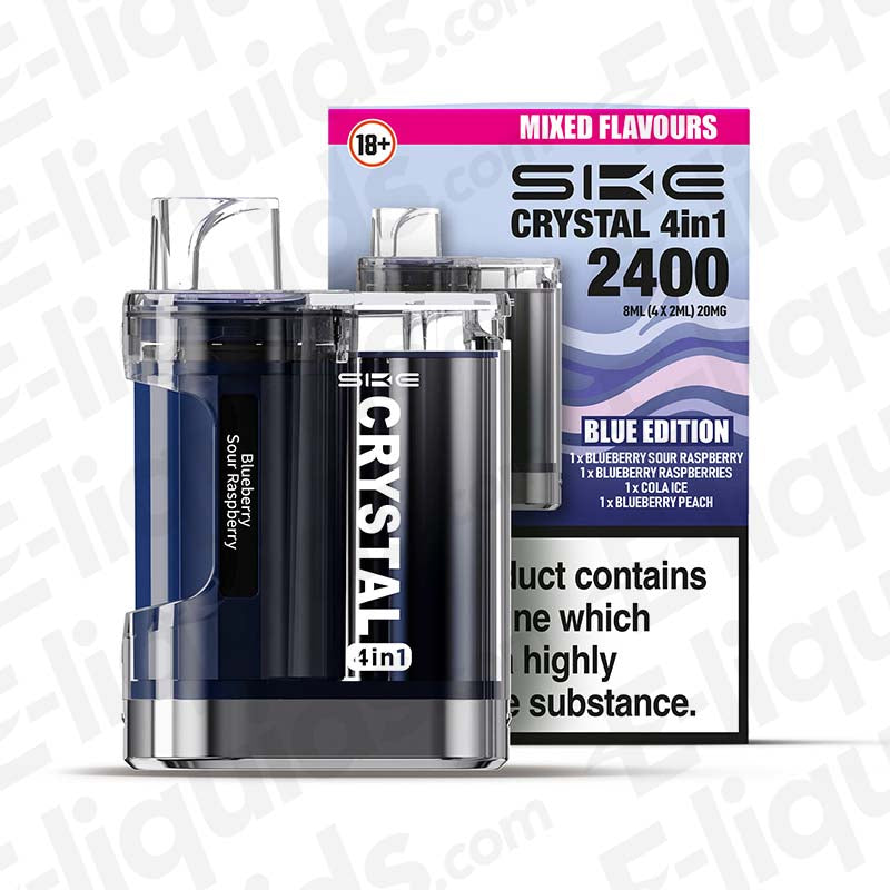 SKE Crystal 4-in-1 2400 Mixed Flavour Vape Kit in Blue Edition with prefilled e-liquids.