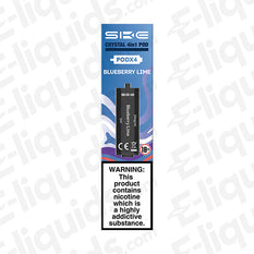 SKE Crystal 4-in-1 2400 Pod Kit in Blueberry Lime flavor, featuring a nicotine warning label.