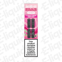 SKE Crystal 4-in-1 Vape Pods with mixed flavours: Lemon & Lime, Cherry Ice, Watermelon Ice, Strawberry Burst.