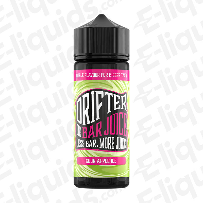 Sour Apple Ice Shortfill E-liquid by Drifter Bar Juice, 100ml bottle with refreshing green and red apple ice flavor.