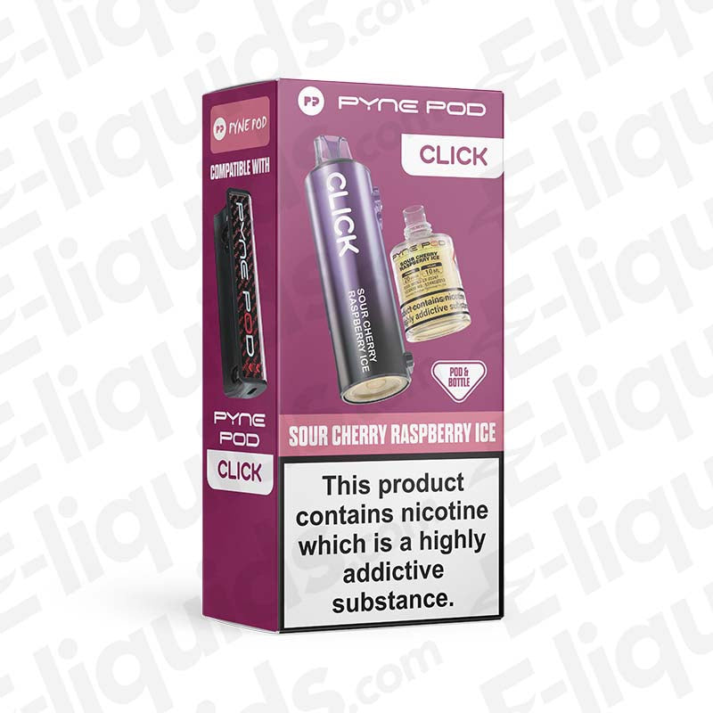 Pyne Pod Click 50K Sour Cherry Raspberry Ice Prefilled Pod with bold sour cherry raspberry ice flavour in purple packagin.