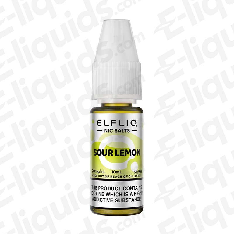 Bottle of Sour Lemon Nic Salt E-liquid by ELFLIQ, 10ml, 50/50 VG/PG, refreshing citrus flavor.