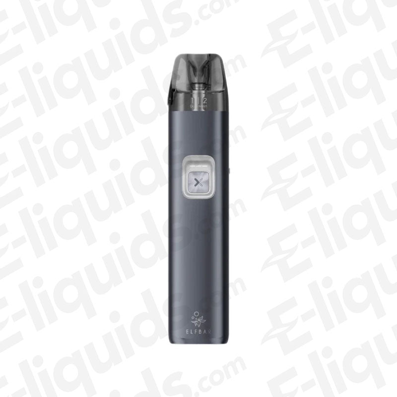 ELF BAR ELFX 2 Space Grey Pod Kit sleek space grey refillable pod vape device with adjustable airflow, dual-mesh coil.
